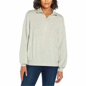 Three Dots Women's Cozy Quarter Zip Relaxed Fit Heather Gray Pullover Fleece New